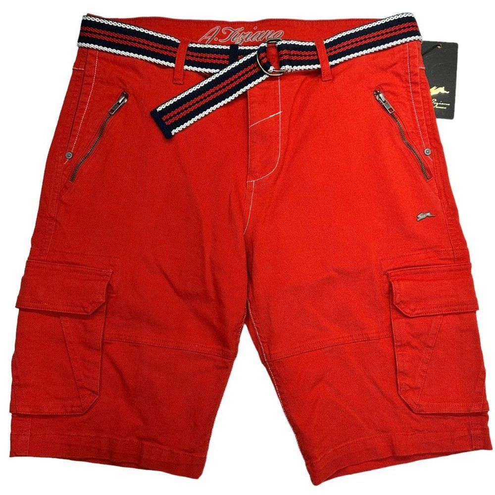 A. Tiziano Carlos Red Twill Cargo Shorts (34)